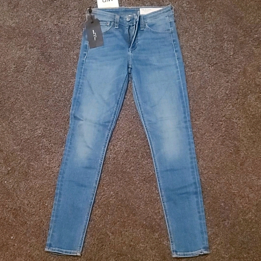 Rag and Bone mid-rise ankle skinny jeans.